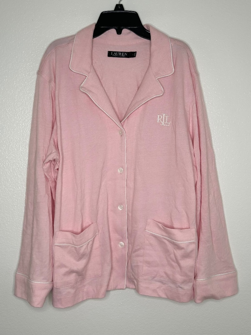 Lauren Ralph Lauren Womens Pink Button-Up Pajama Night Top Shirt Size L